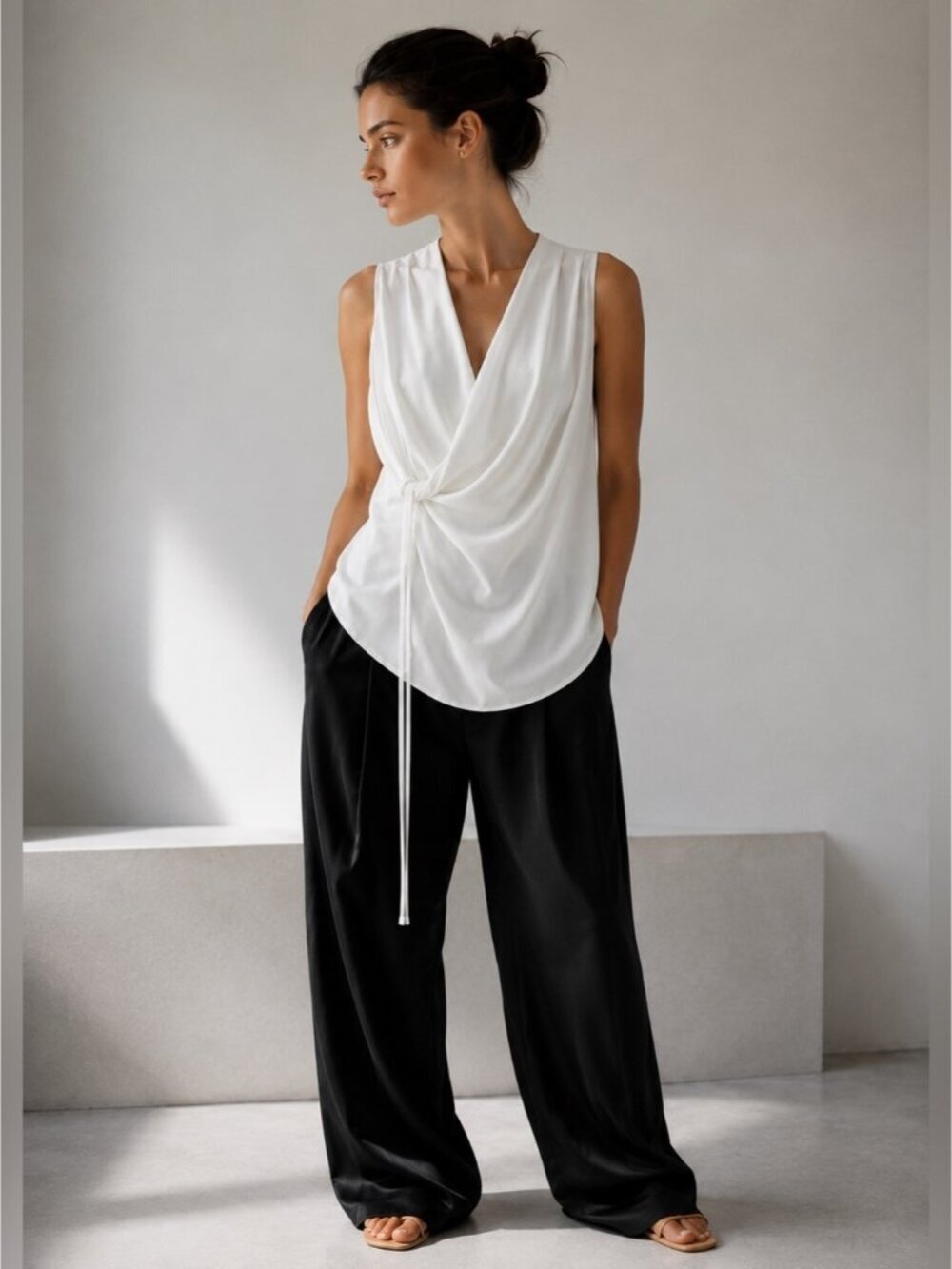 Lotus Eaters H1 Lamda White Draped Sleeveless Blouse NWT US M